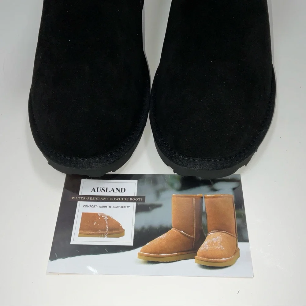 NIB Men’s Ausland Classic Water‎ Resistant Leather Short Snow Boots - Black 10.5